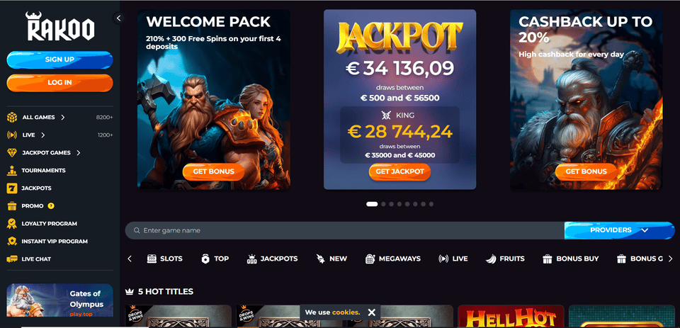 Rakoo casino lobby – slots, Megaways en live tables