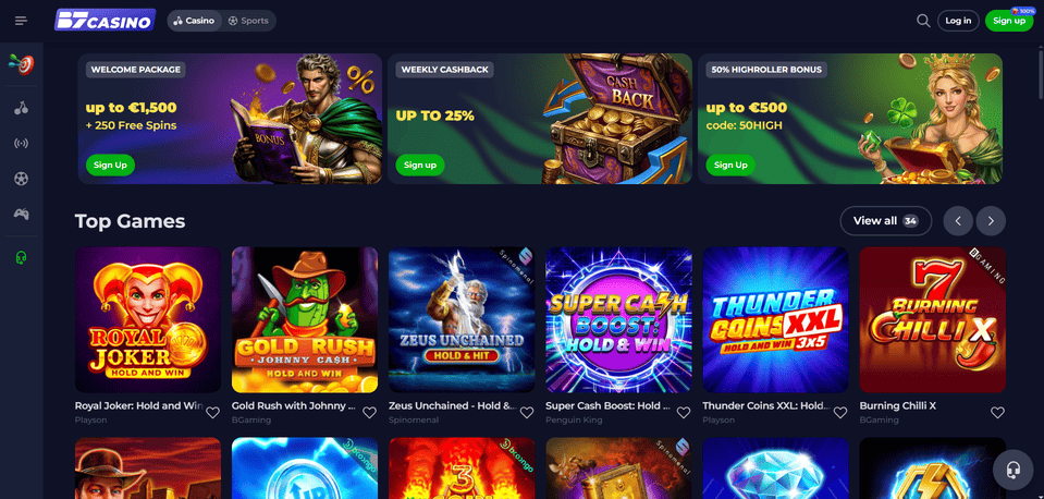 B7 Casino lobby – slots, jackpots en live tafels