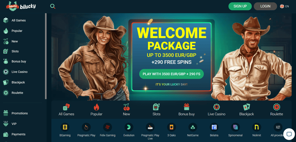 BiLucky casino lobby – slots, live casino en jackpots